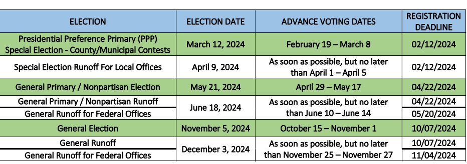 2024 Election Schedule